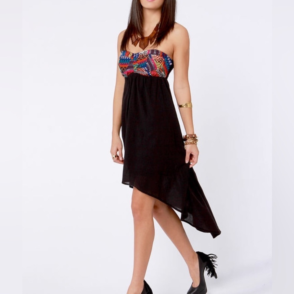 Billabong Desert Daze Strapless Black Tribal Smocked Empire Waisteline Dress